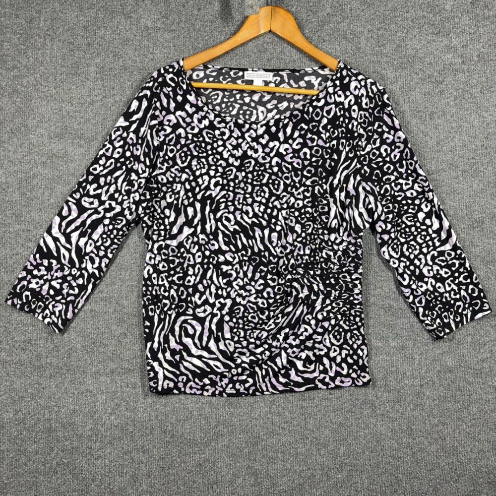 Dana Buchman Shirt Womens Extra Large‎ 3/4 Sleeve Black White Animal Print